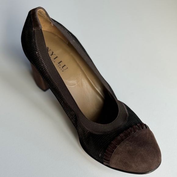 Anyi Lu brown suede, metallic heels - Picture 3 of 4